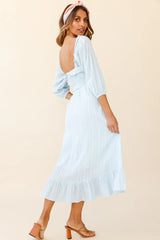 Flynn Off-Shoulder Shirred Bust Midi Dress Ice Blue