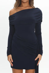 Afroditi Side Sash Draped Mini Dress Navy