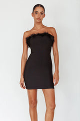 Cherri Fur Trim Mini Dress Electric Black
