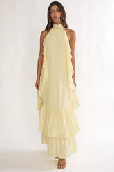 Lorina Layered Ruffle Halterneck Maxi Dress Butter
