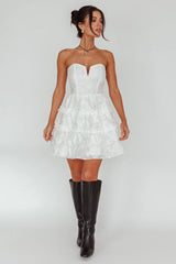 Demi Frill Trim Strapless Dress White