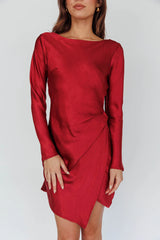 Thank Me Later Long Sleeve Open Back Dress Wine