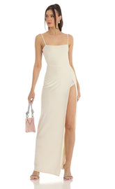 Velvet Maxi Dress in Beige