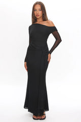 Girl's Night Long Sleeve Mesh Maxi Dress Black