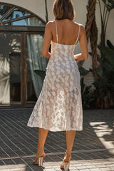 Well Versed Pleated Bust Front Split Dress Lace White
