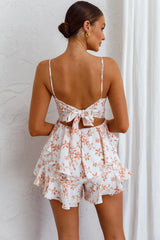 Good Morning Angel Molded Bust Flounce Hem Romper Floral Orange