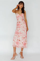 Egypt Cami Strap Midi Dress Floral Pink