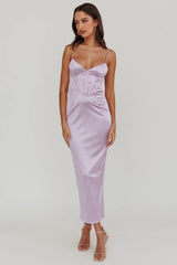 Seraya Lace-Up Back Satin Maxi Dress Lilac