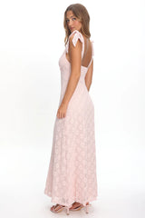 Mykonos Morning Tied Shoulder Maxi Dress Crochet Pink