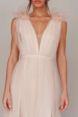 Ludivine Shoulder Accent Mesh Midi Dress Glitter Champagne