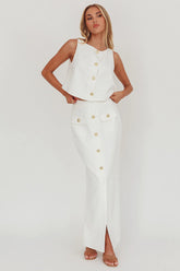 Bondi Sunset Faux Button Placket Maxi Skirt White