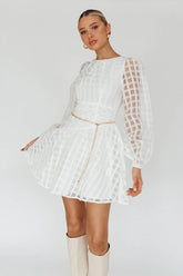 Tatiana Long Sleeve Plaid Mini Dress White