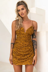 All That Jazz Cami Strap Mini Dress Leopard Print Mustard