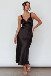Nyah Lace Trim Midi Dress Black
