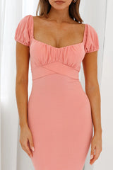Linka Off-Shoulder Knee Length Ribbed Dress Blush