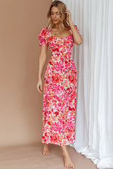 Montebello Puff Sleeve Maxi Dress Floral Pink/Orange