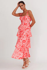 Provence Bloom Tiered Floral Maxi Dress Pink