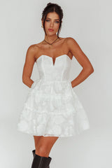 Demi Frill Trim Strapless Dress White