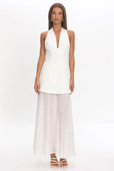 Opulent Halterneck Layered Maxi Dress White
