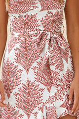 On The Prowl Cowl Neck Asymmetrical Hem Dress Leaf Print White