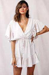 Esme V-Neckline Drawstring Waist Dress Nude