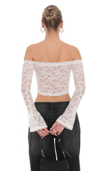 Off Shoulder Sheer Lace Top in White