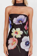 Damsel Reverse Halter Mesh Maxi Dress Flower Black