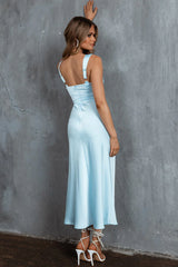 Pale Moonlight Knot Strap Midi Dress Steel Blue