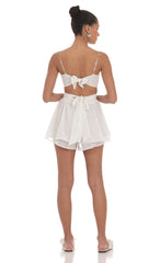 Shimmer Dotted Double Ruffle Romper in White
