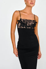 Misha Embellished Bust Midi Dress Black