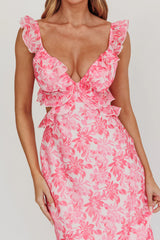 Second Chances Ruffle Trim Maxi Dress Floral Pink