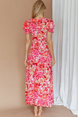 Montebello Puff Sleeve Maxi Dress Floral Pink/Orange