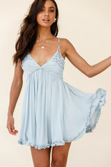 Dote On Me Frill Trim Strappy Back Babydoll Dress Sage