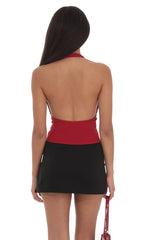 Flower Plunge Neck Top in Red