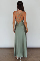 Signature Lace Trim Midi Dress Sage
