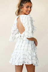 Ondina Ruffle Trimmed Keyhole Back Dress Check Print White
