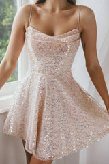 Marbella Sequin Embellished Scoop Neck Mini Dress Gold