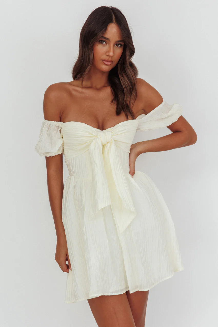 Perfect Worlds Off-Shoulder Mini Dress Textured Ivory