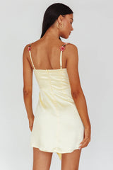 Rose Garden Floral Applique Wrap Mini Dress Lemon