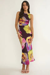 Floating Strappy Low Back Maxi Dress Pansies Plum