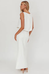 Bondi Sunset Faux Button Placket Maxi Skirt White