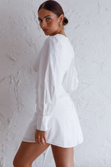 Josie Long Sleeved Ruched Feature Mini Dress White