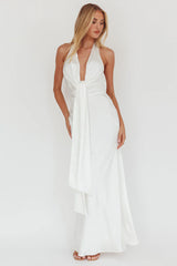 Make Believe Plunging Halterneck Maxi Dress Oyster