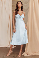 Perfect Day Satin Midi Dress Steel Blue