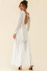 Palm Springs Long Sleeve Lace Overlay Maxi Dress White