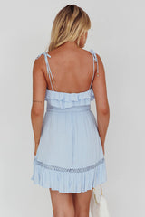 Daydream Shirred Bust Frill Trim Mini Dress Ice Blue