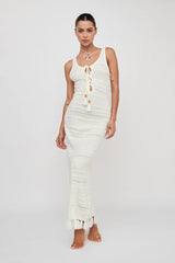 Sunlight Bust Tie Knit Maxi Dress White