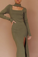 Get Acquainted Cut-Out Bust Midi Dress Olive