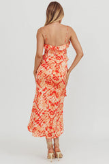 Silvana Frill Trim Midi Dress Orange