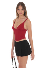 Corset V-Neck Top in Red